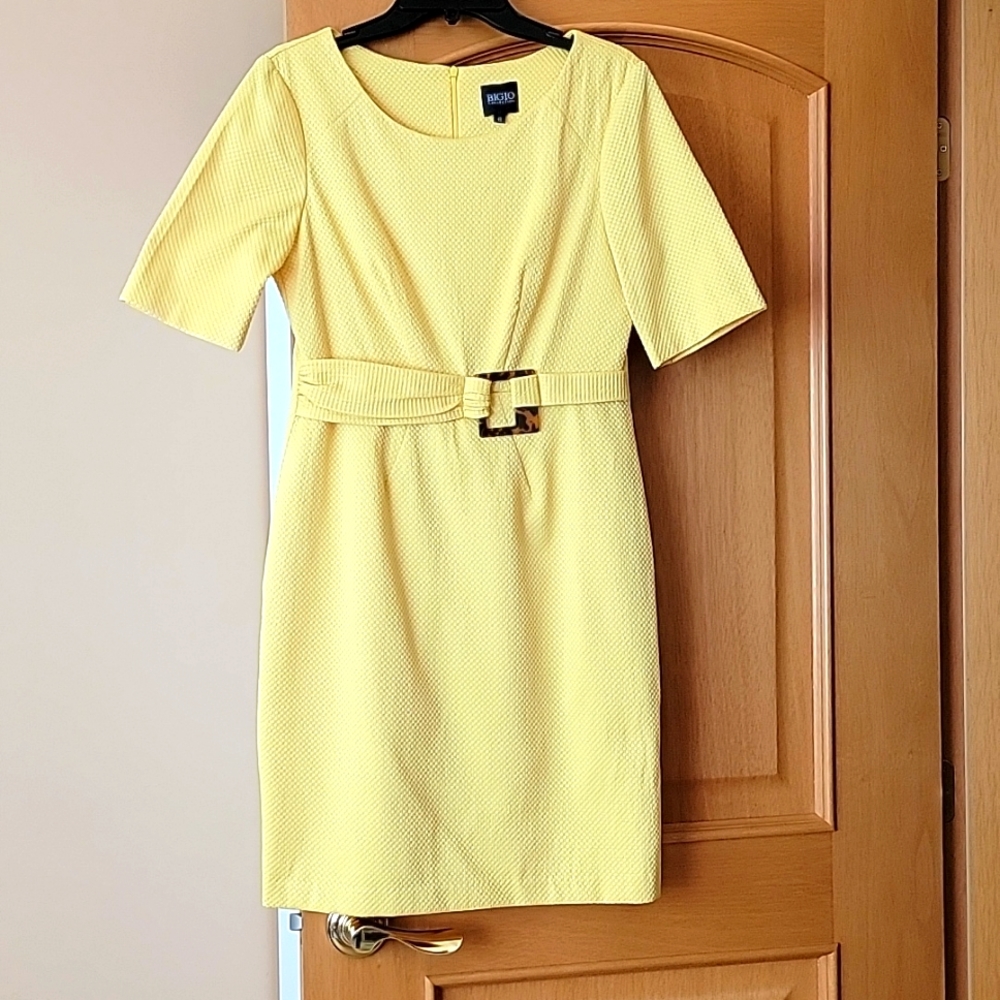 Bigio Collection  Embossed Yellow Cotton Blend Dress